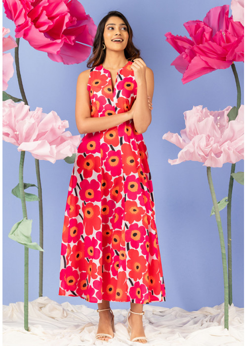 FRONT V NECK PINK DRESS
